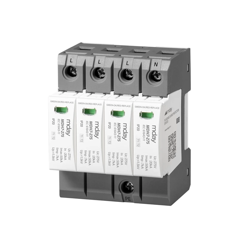 Voltage Surge Protector T1+2 385v 20ka 40ka 4p Ac Spd Lightning Surge Arrestor