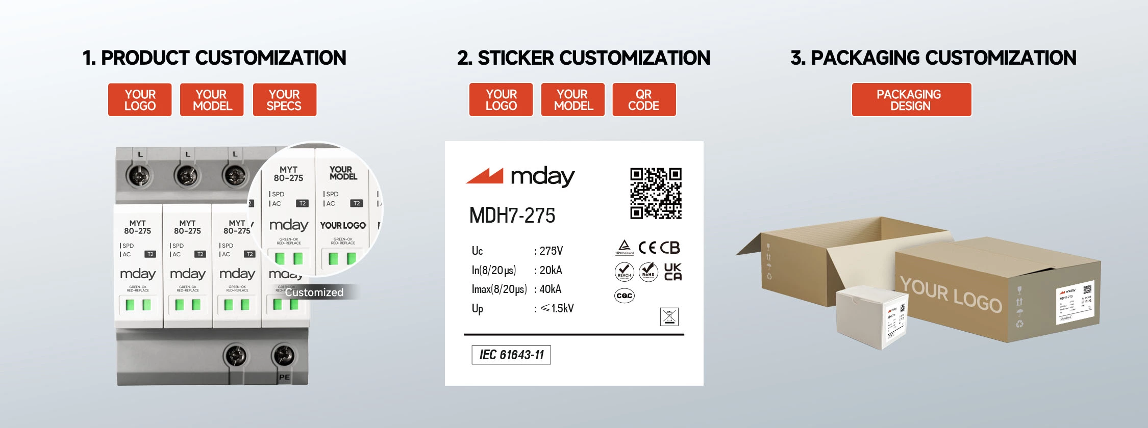 Myt80 275v Top Surge Protector For Led Lights Single Phase Surge Arrester Inline Surge Protector