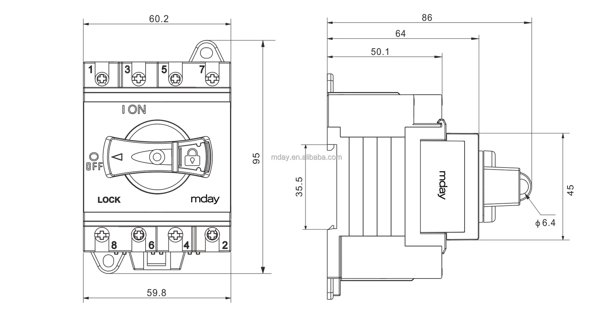 Mday isolator Switch 4POLES 63A High Quality Three-Phase Rotary Disconnect Switch with CE Certificate